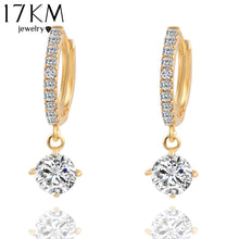 17KM Brincos Geometric Round Crystal Stud Earrings Fashion Gold Color Zircon Pendant Pendiente Earrings For Women Earring Charm