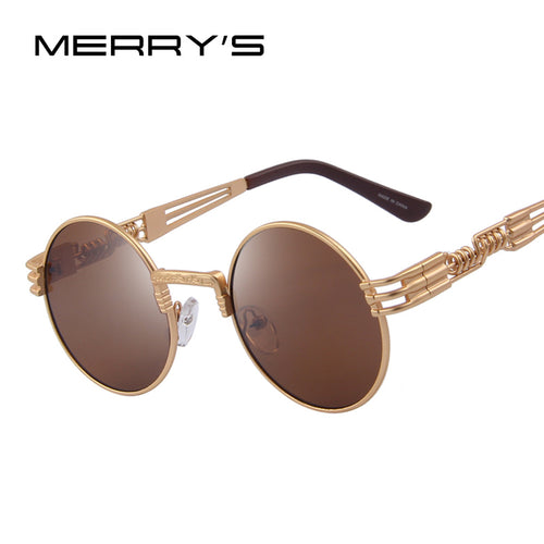 MERRY'S Women Steampunk Sunglasses Men Retro Round Sunglasses Metal Sun glasses Men Oculos De Sol UV400