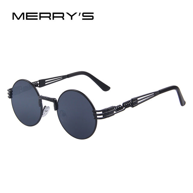 MERRY'S Women Steampunk Sunglasses Men Retro Round Sunglasses Metal Sun glasses Men Oculos De Sol UV400
