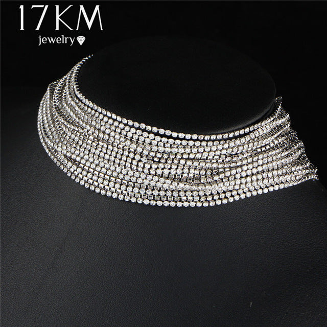 17KM Multiple layers Rhinestone Crystal Choker Necklace for Women New Bijoux Maxi Statement Necklaces Collier Fashion Jewelry