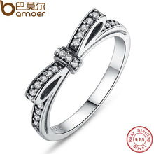 Rings for Women - Stackable Ring BAMOER 925 Sterling Silver Sparkling Bow Knot Micro Pave CZ for Women Valentine's Day Gift Jewelry PA7104