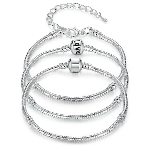 Bracelets for Women - BAMOER 5 Style Silver Color LOVE Snake Chain Bracelet & Bangle 16CM-21CM Pulseras Lobster PA1104