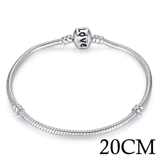 Bracelets for Women - BAMOER 5 Style Silver Color LOVE Snake Chain Bracelet & Bangle 16CM-21CM Pulseras Lobster PA1104