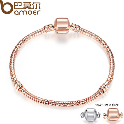 Bracelets for Women - BAMOER Rose Gold Color & Silver Snake Chain Bracelets DIY Bracelet Jewelry 16CM-23CM 8 Size Choice PA9007