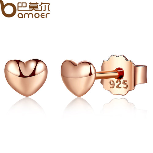 BAMOER Romantic 925 Sterling Silver Petite Hearts Push-back Female Small Stud Earrings Fine Jewelry Christmas Gift PAS440