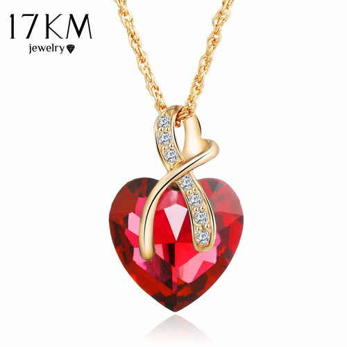 17KM Fashion Jewelry 4 colors Austrian Crystal Heart Pendant Necklace For Women Gold Color Love Necklaces & Pendants Collares