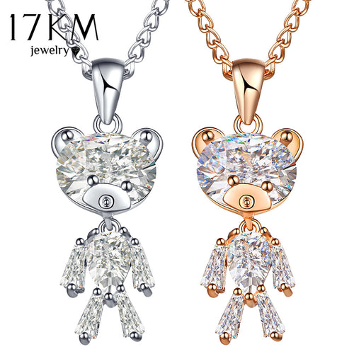 17KM Fashion Sweater Zircon Bear Pendant Necklace For Woman Crystal Gold Silver Color Animal Necklaces Statement Jewelry Gifts