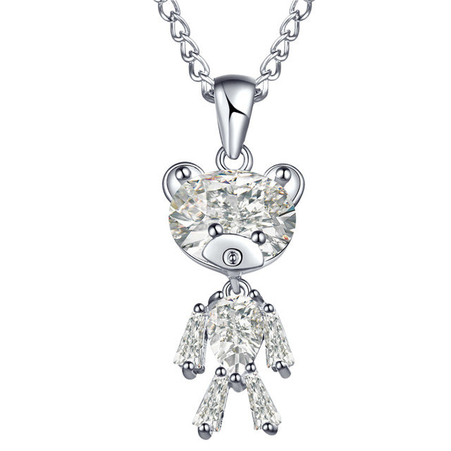 17KM Fashion Sweater Zircon Bear Pendant Necklace For Woman Crystal Gold Silver Color Animal Necklaces Statement Jewelry Gifts