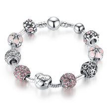 Bracelets for Women - BAMOER Antique Silver Charm Bracelet & Bangle with Love and Flower Crystal Ball Women Wedding Mother's Day Gift PA1455