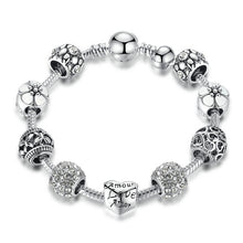 Bracelets for Women - BAMOER Antique Silver Charm Bracelet & Bangle with Love and Flower Crystal Ball Women Wedding Mother's Day Gift PA1455