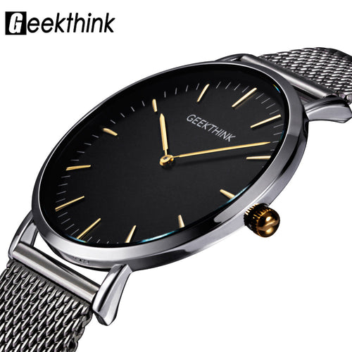 Men's Watches -GEEKTHINK Top Luxury Brand Quartz watch men Casual Japan quartz-watch stainless steel Mesh strap ultra thin clock male New