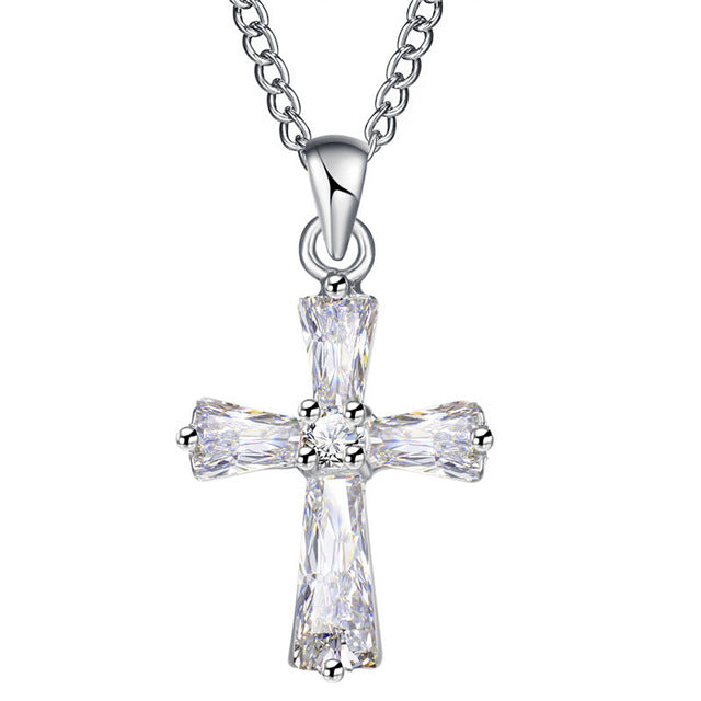17KM Rose Gold Color Cross Pendant Necklaces For Woman Crystal Pendant Cubic Zirconia Long Necklace Bijoux Jewelry Wholesale