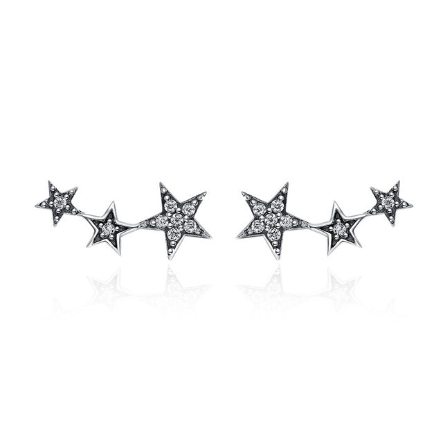 BAMOER Authentic 925 Sterling Silver Sparkling CZ Exquisite Stackable Star Stud Earrings for Women Fine Jewelry Gift SCE175