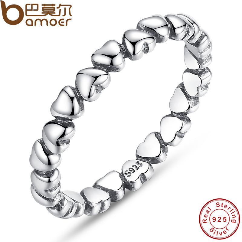 Rings for Women - Heart Finger Ring BAMOER 925 100% Solid Sterling Silver Forever Love Original Jewelry NewYear & Valentine's Day Gift PA7108