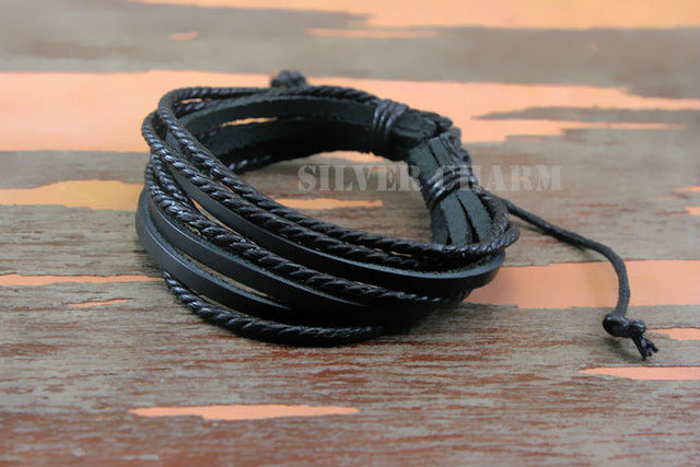 Bracelets for Women - HOT Leather Bracelets & Bangles for Men and Women Black and Brown Braided Rope Fashion Man Jewelry 2pcs PI0246