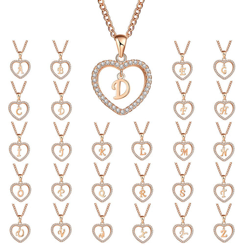 Necklaces & Pendant For Women Girl Fashion Long Chain Heart Necklaces 17KM A To Z 26 Letter Name Cubic Zirconia DIY Jewelry Gift