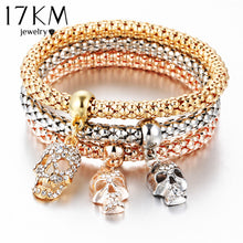 Bracelets for Women - 17KM Fashion Gold Color Crystal Skull Bracelet & Bangle 2018 New Charm Luxury Love Heart Women Bracelet Gift 3 PCS/Set